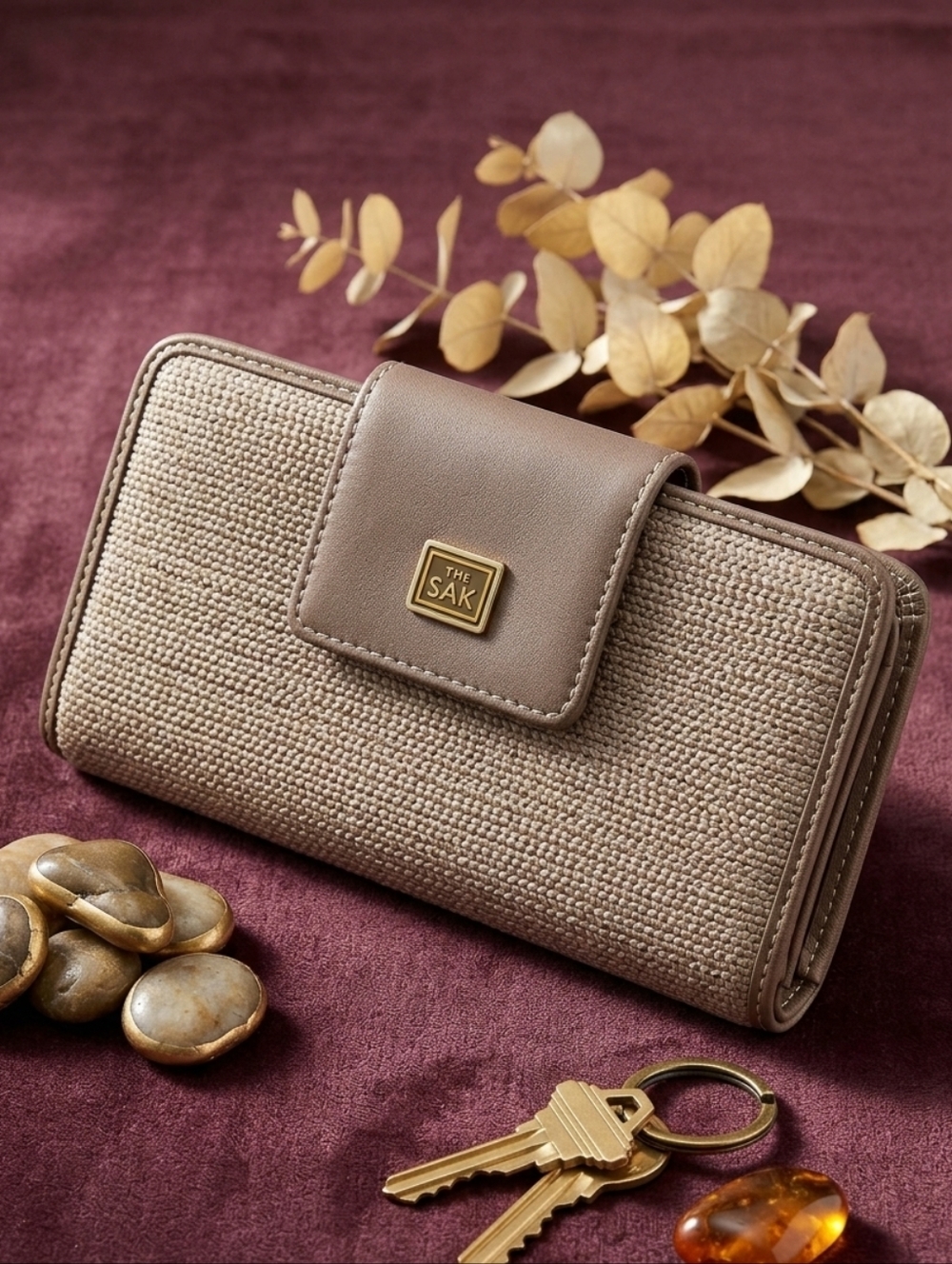 The Sak Signature Crochet Zip-Around Wallet - Neutral Taupe